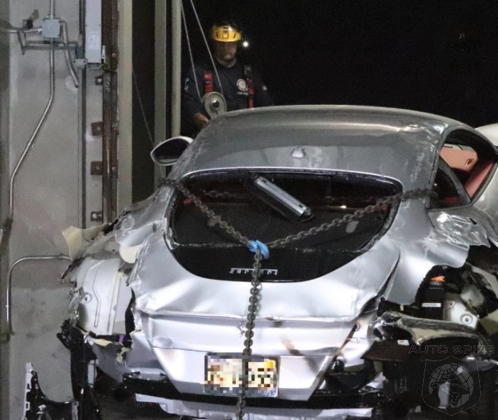 $250,000 Ferrari Roma Totaled After Falling Down An Elevator Chute
